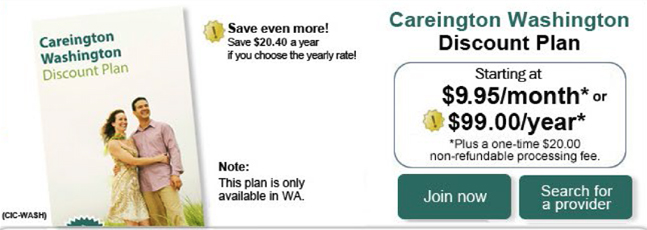 Careington Dental and Vision discount plan - $9.95/month or $99.99/year
