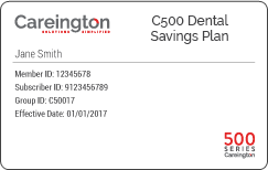 Careington 500 Dental Savings Plan Membership Card