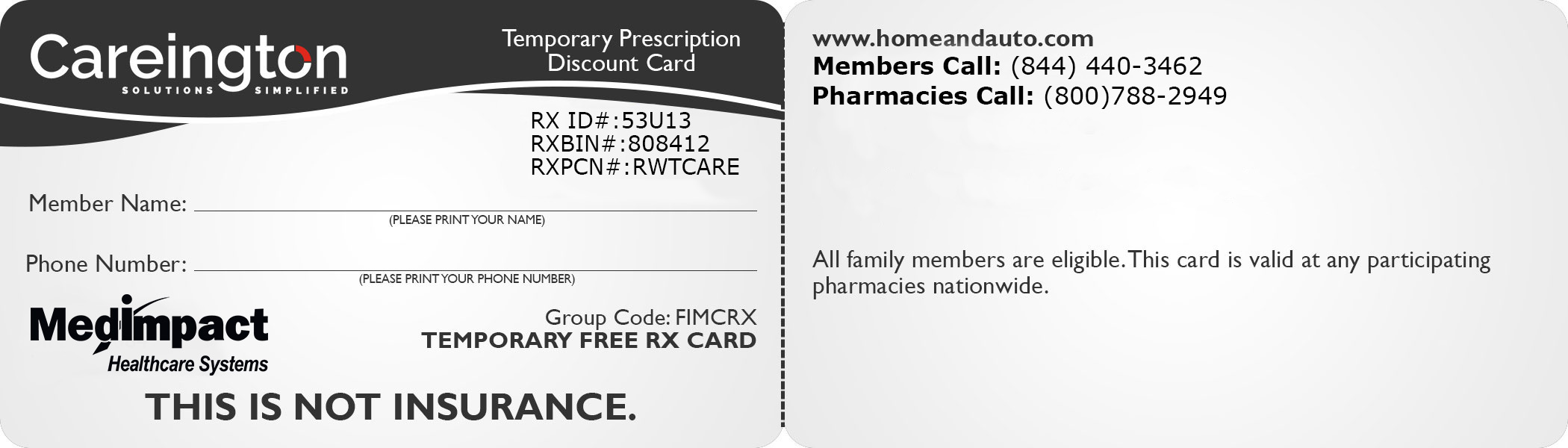 Temporary Prescription Discount Card